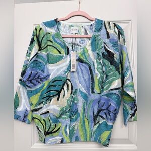 NIC+ZOE Blue Multi Leaf Pattern Top
